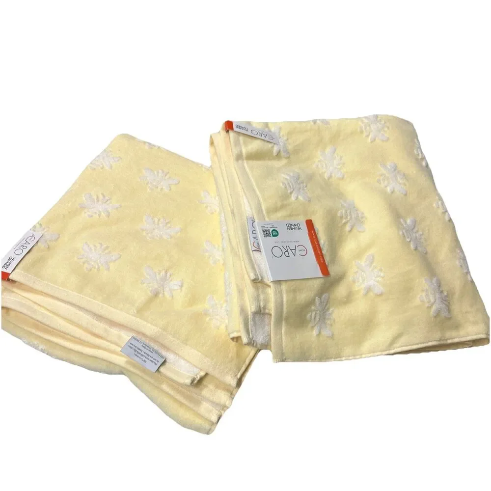 Caro Home 100% Cotton Bath Towel 2Pc Yellow White Bumble Bee
